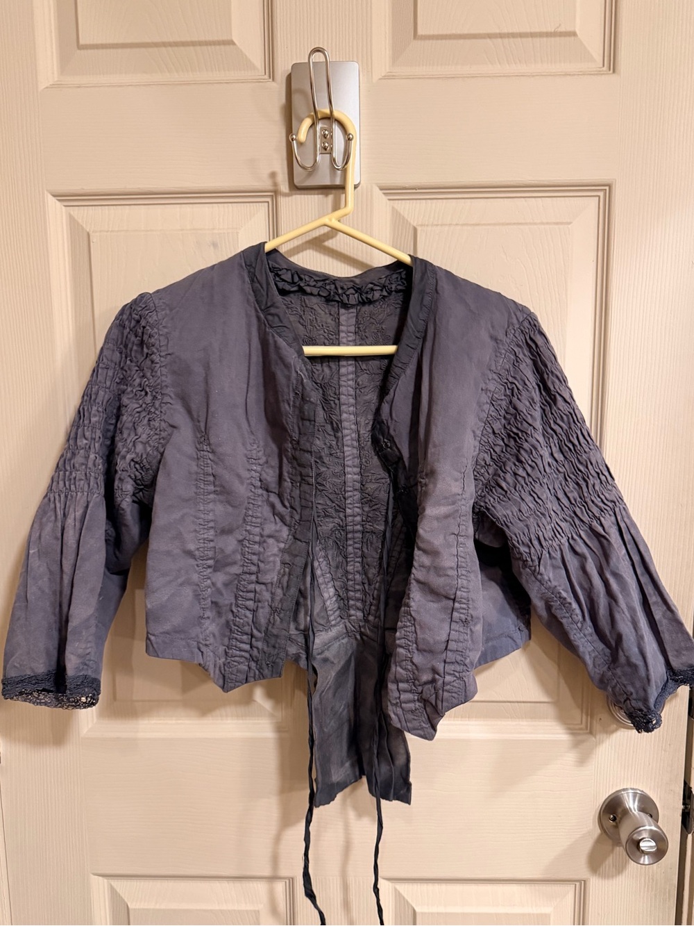Magnolia Pearl Textured Tie-Front Cropped Inna Jacket tails charcoal silk cotton - Picture 6 of 10